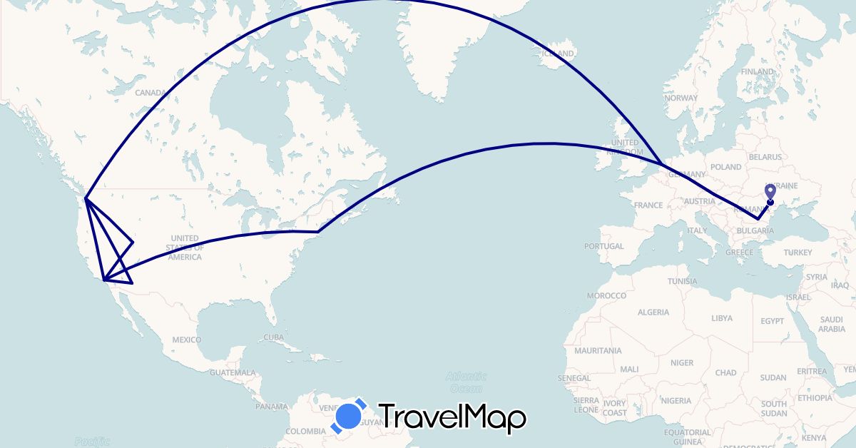 TravelMap itinerary: driving in Austria, Moldova, Netherlands, Romania, United States (Europe, North America)